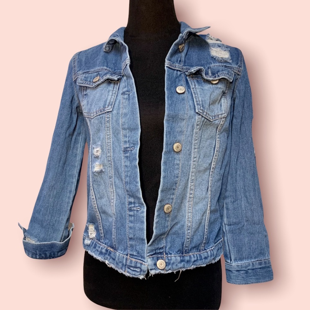 Black Daisy (girls) L distressed denim jacket